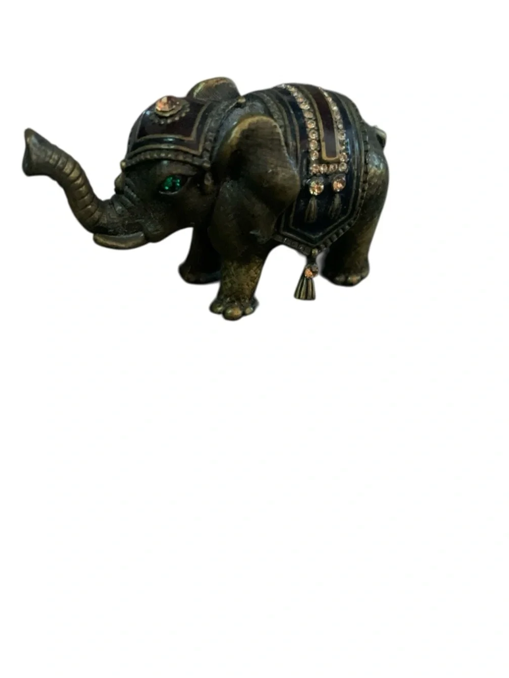 Standing Elephant  Jeweled Trinket Box‎ 1” Emerald Green Eyes Magnetic Close